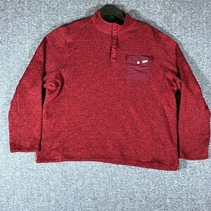 Woolrich XXL Mens‎ Pullover Sweater Red Mock Neck 1/4 Button Up Pocket